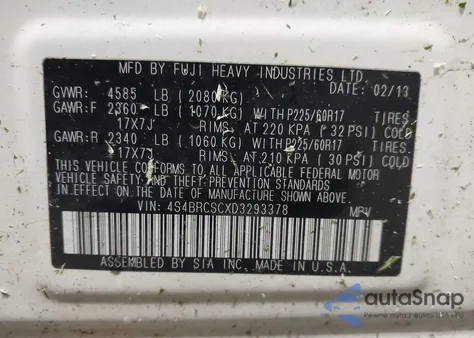 2013 Subaru Outback 2.5I Limited from USA, damaged, VIN 4S4BRCSCXD3293378